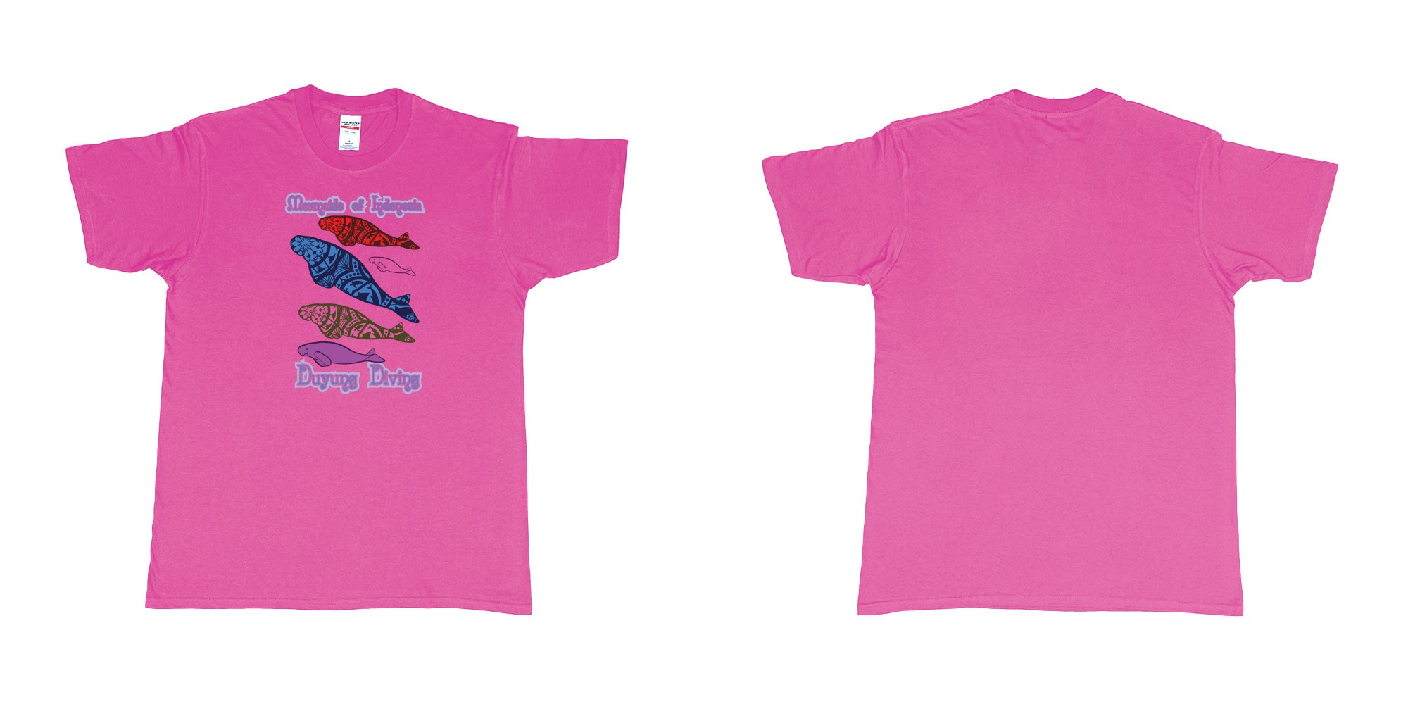 Custom tshirt design Mermaids of Indonesia Duyung Diving in fabric color heliconia choice your own text made in Bali by The Pirate Way