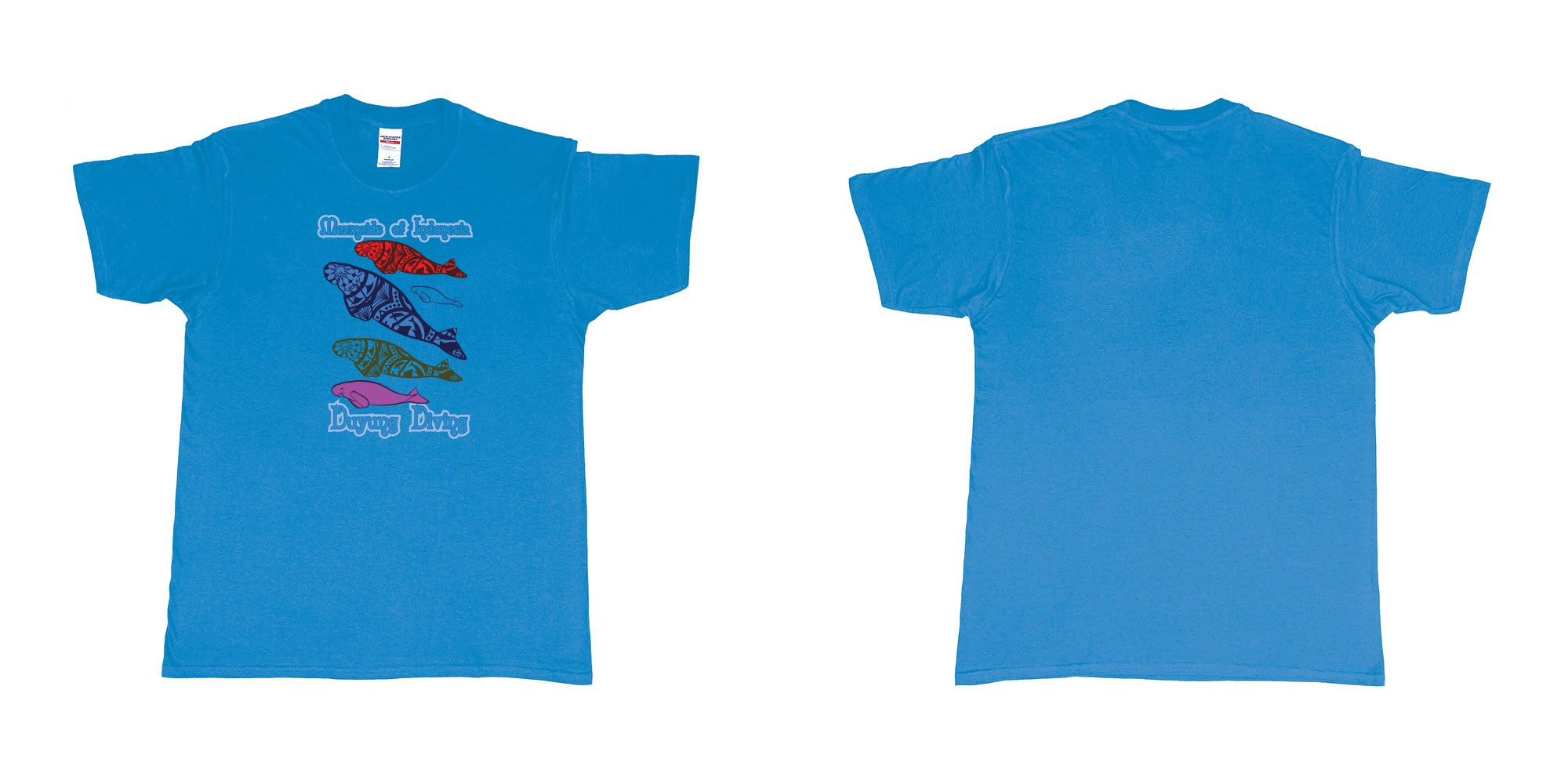 Custom tshirt design Mermaids of Indonesia Duyung Diving in fabric color sapphire choice your own text made in Bali by The Pirate Way