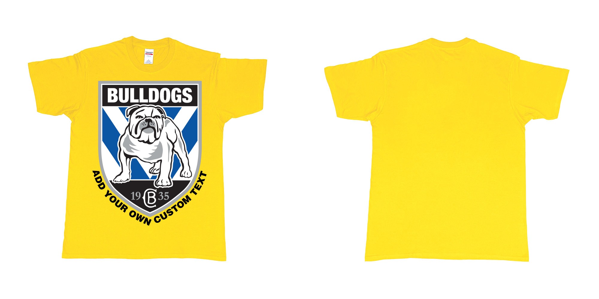 Custom tshirt design NRL canterbury bankstown bulldogs custom logo design print in fabric color daisy choice your own text made in Bali by The Pirate Way