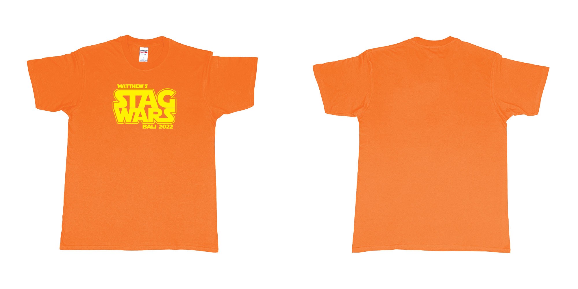 Custom tshirt design TPW Star Wars Stag in fabric color orange choice your own text made in Bali by The Pirate Way