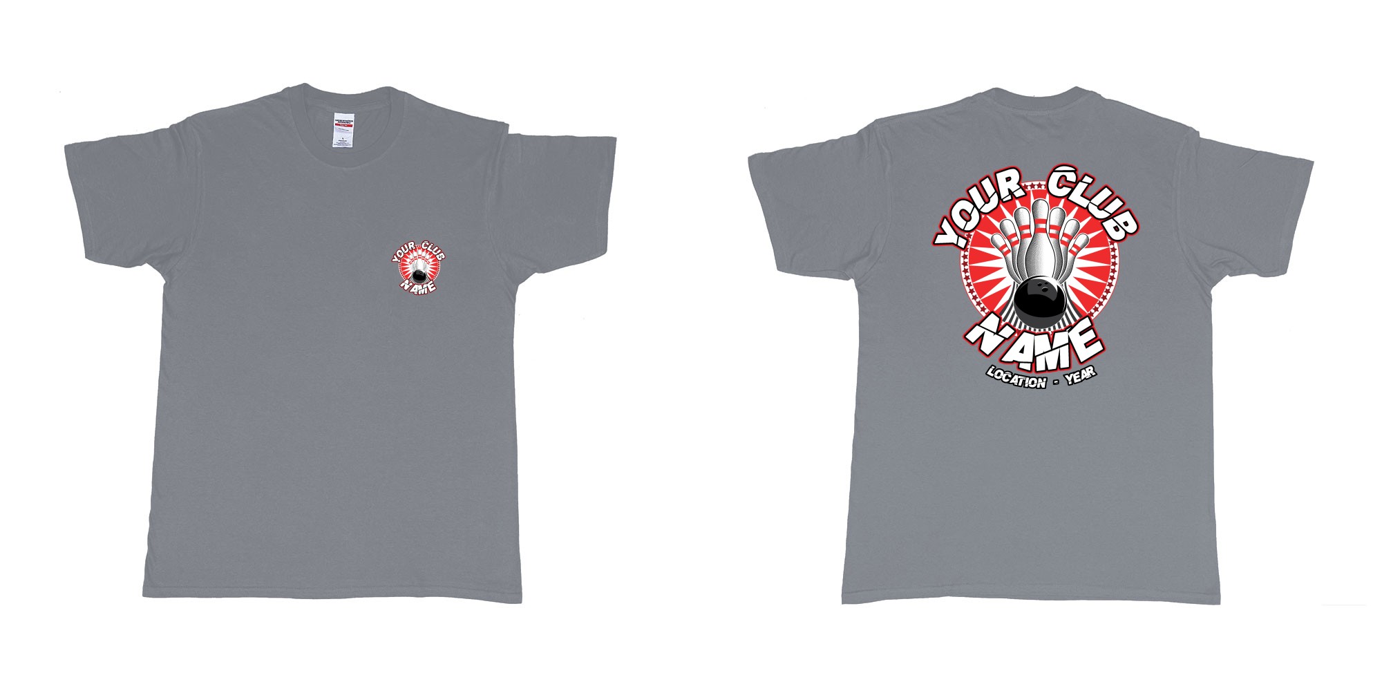 Custom tshirt design TPW strike bowling in fabric color misty choice your own text made in Bali by The Pirate Way