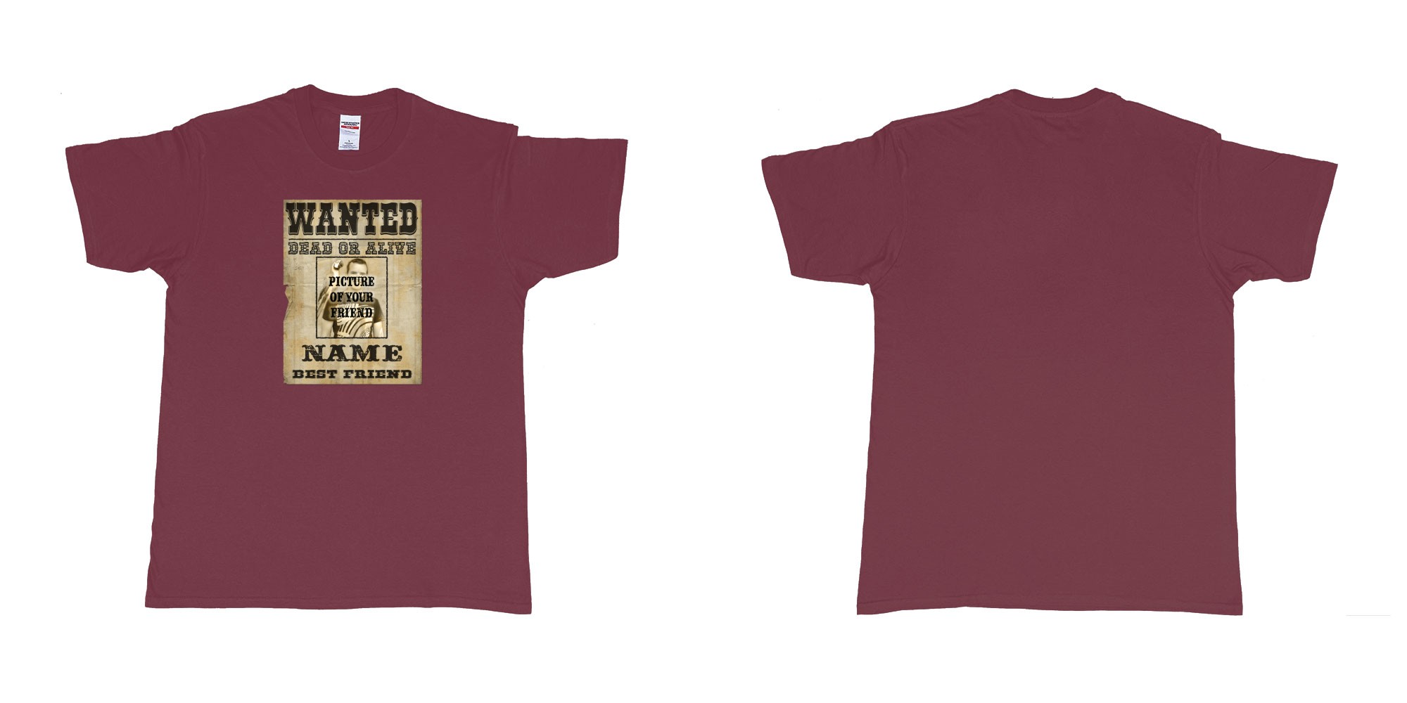 Custom tshirt design Wanted Poster in fabric color marron choice your own text made in Bali by The Pirate Way