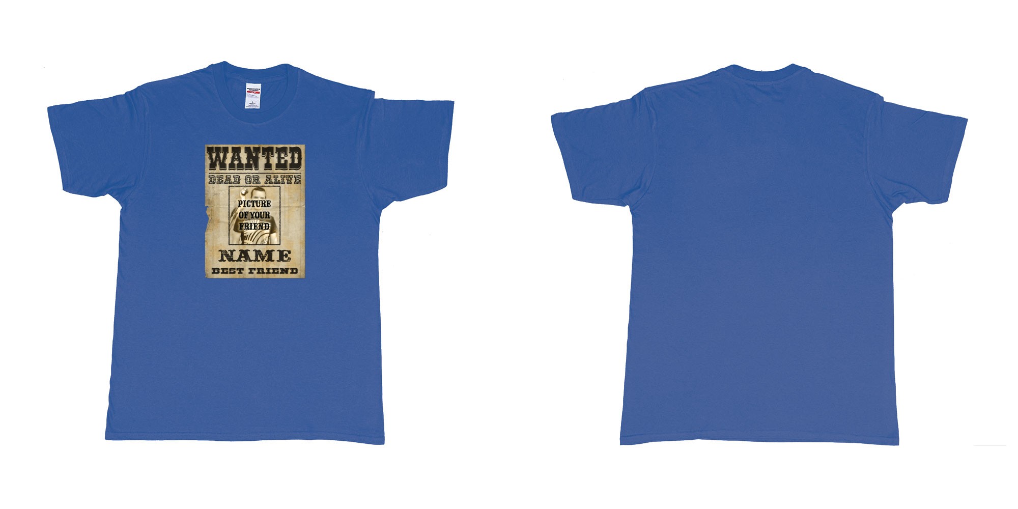 Custom tshirt design Wanted Poster in fabric color royal-blue choice your own text made in Bali by The Pirate Way