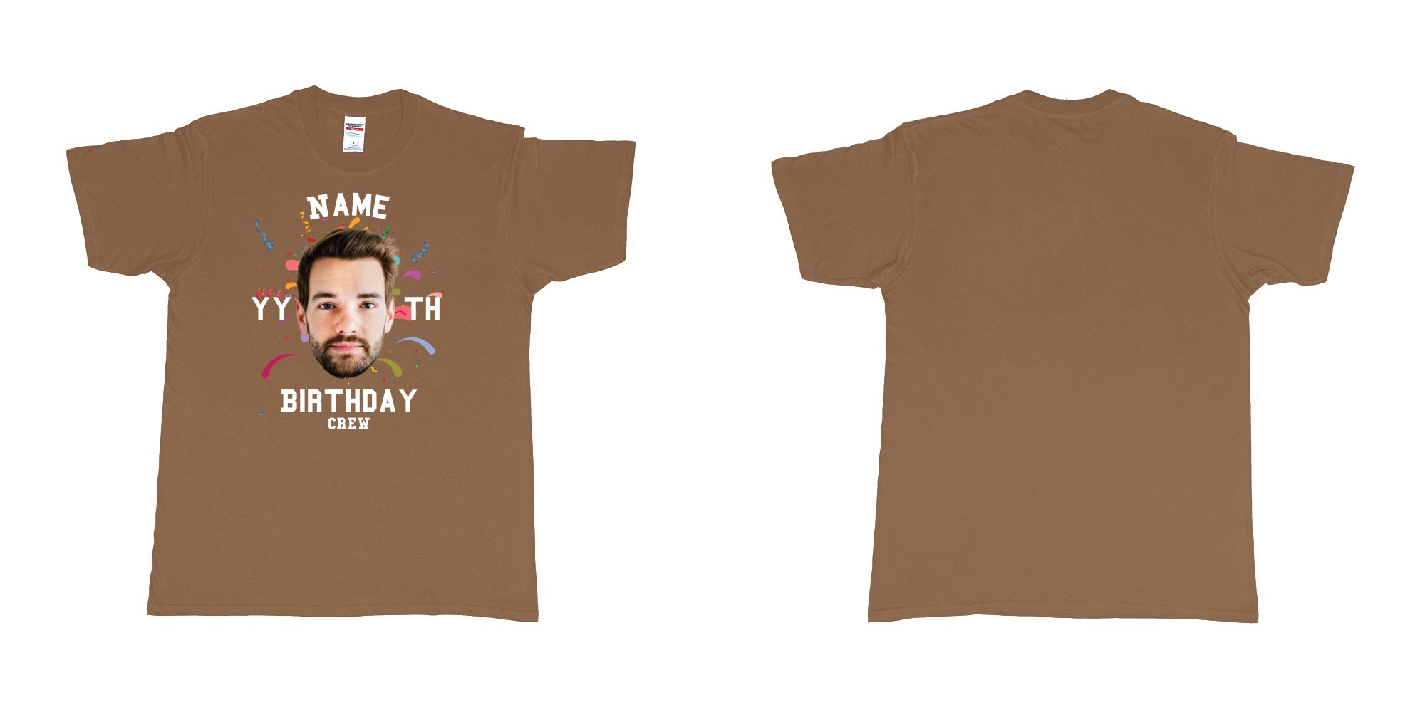Custom tshirt design add own picture custom face confetti name year th birthday bash crew bali tshirt print in fabric color chestnut choice your own text made in Bali by The Pirate Way