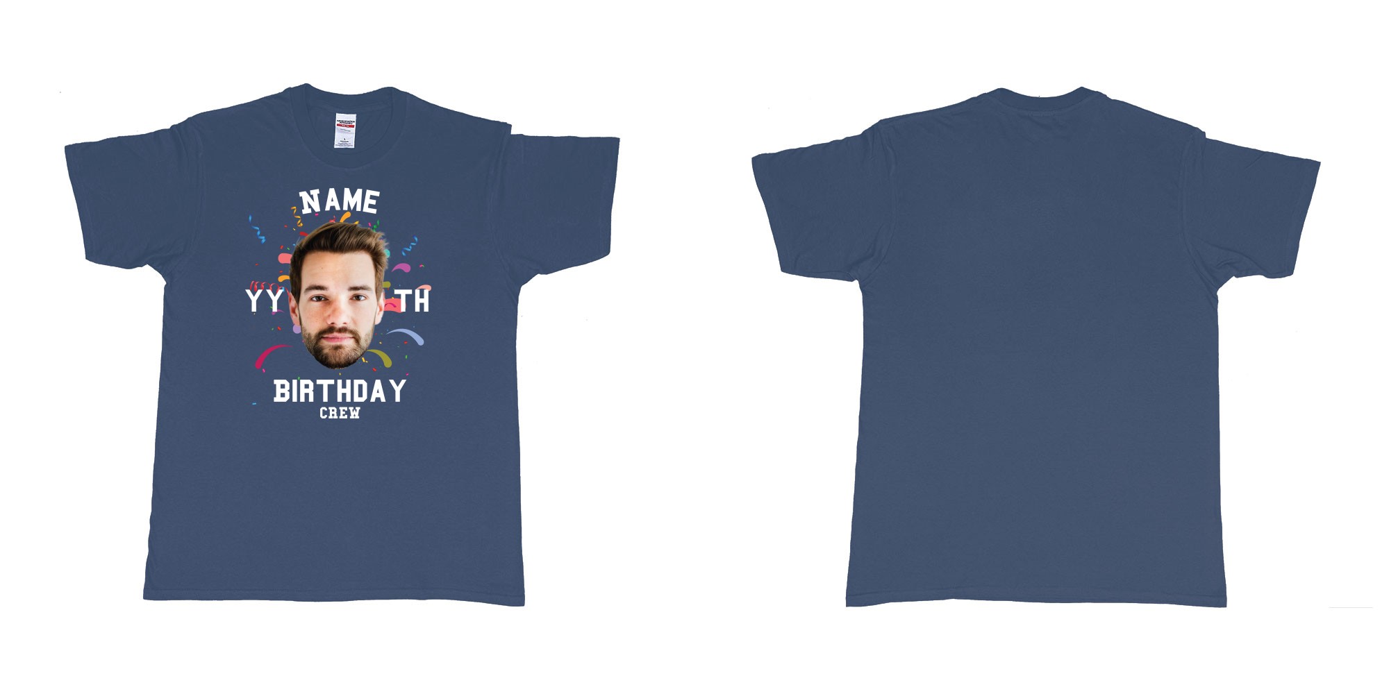 Custom tshirt design add own picture custom face confetti name year th birthday bash crew bali tshirt print in fabric color navy choice your own text made in Bali by The Pirate Way