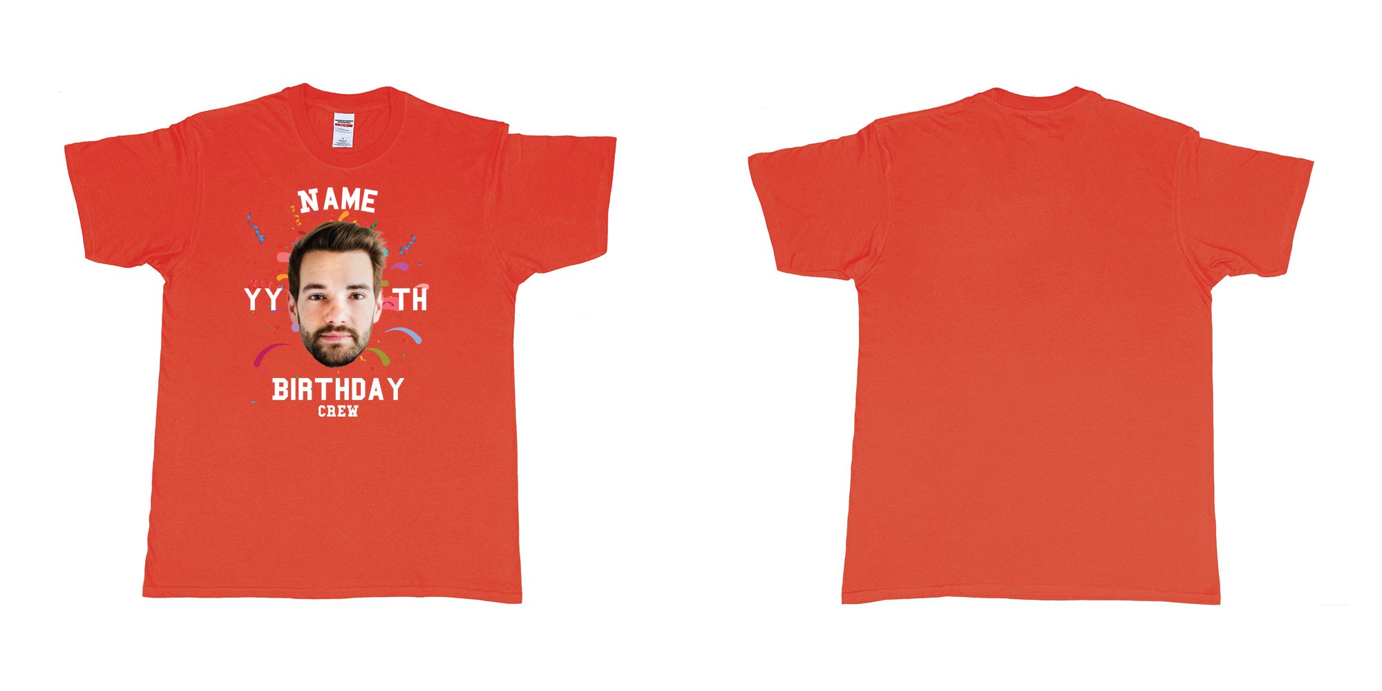 Custom tshirt design add own picture custom face confetti name year th birthday bash crew bali tshirt print in fabric color red choice your own text made in Bali by The Pirate Way