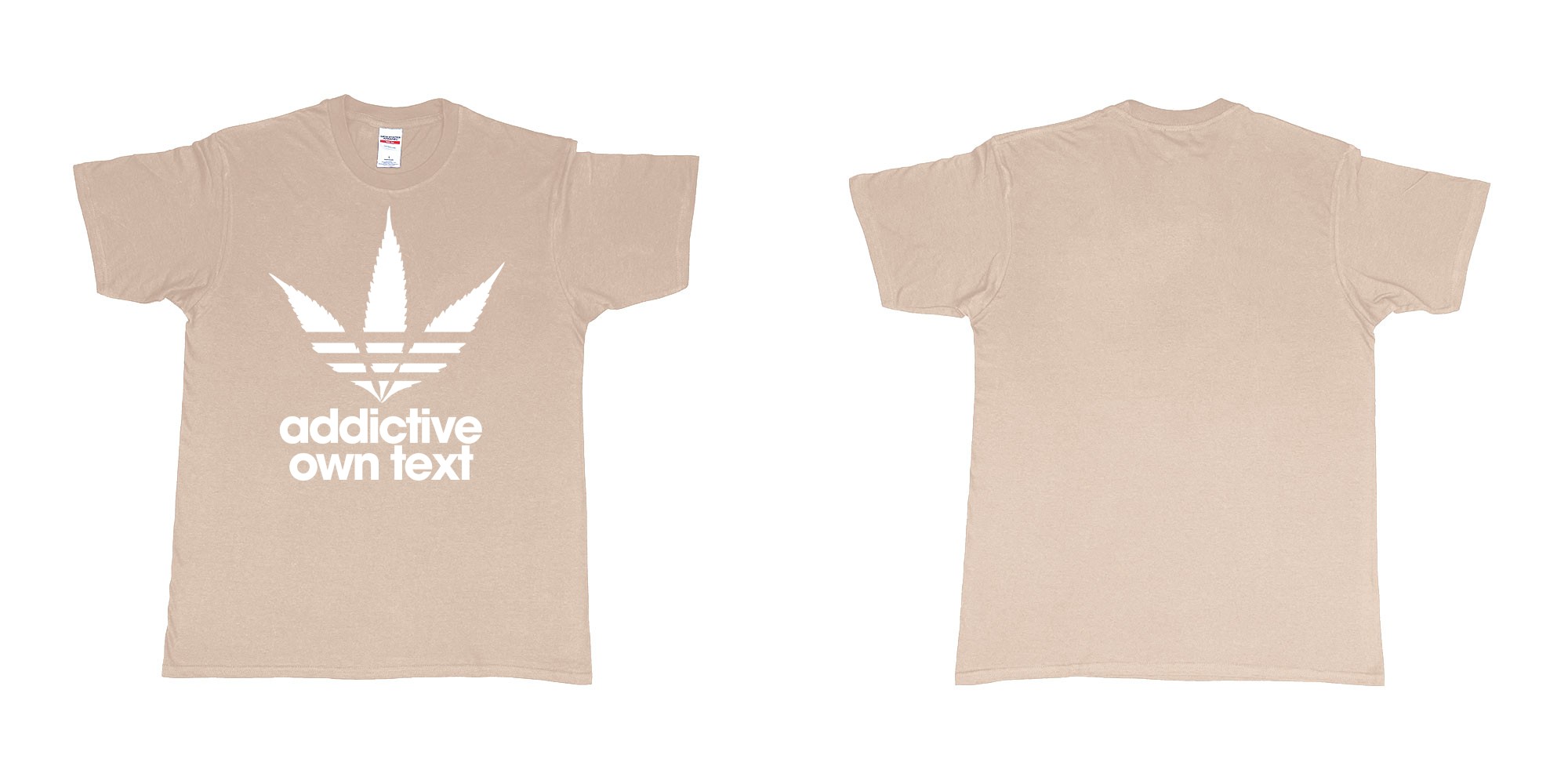 Custom tshirt design adidas ganja addictive own custom printed text in fabric color sand choice your own text made in Bali by The Pirate Way