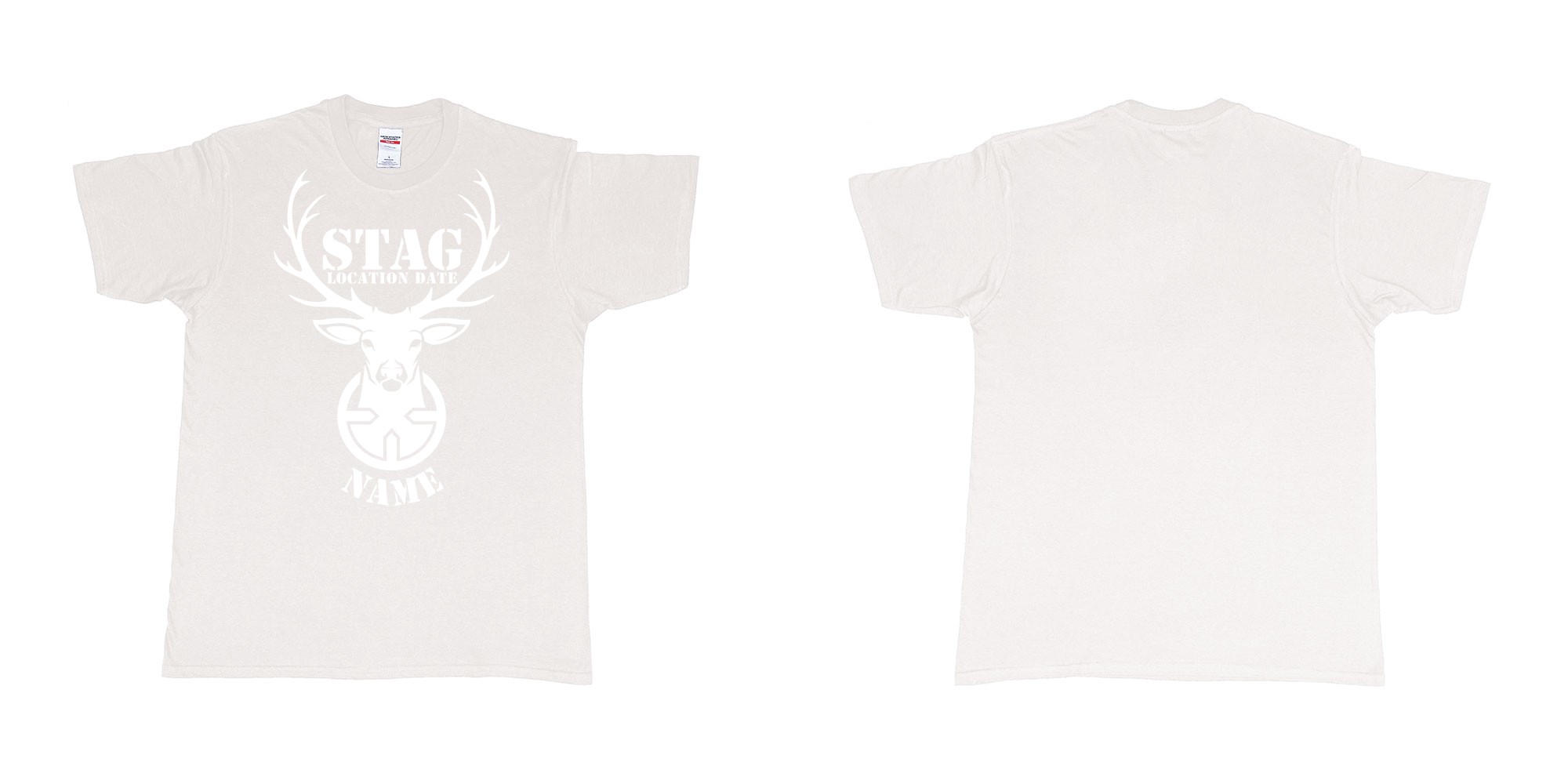 Custom tshirt design aiming for a stag custom tshirt print in fabric color white choice your own text made in Bali by The Pirate Way