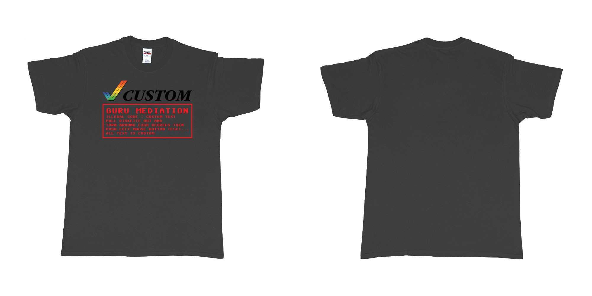 Custom tshirt design amiga guru mediation logo all custom text print in fabric color black choice your own text made in Bali by The Pirate Way