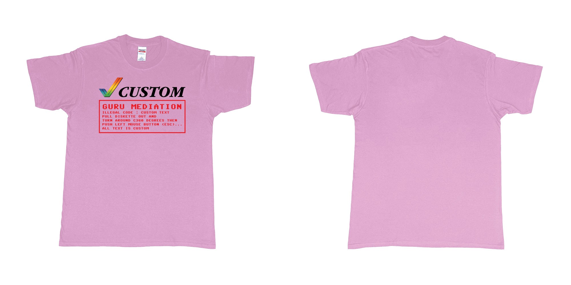 Custom tshirt design amiga guru mediation logo all custom text print in fabric color light-pink choice your own text made in Bali by The Pirate Way
