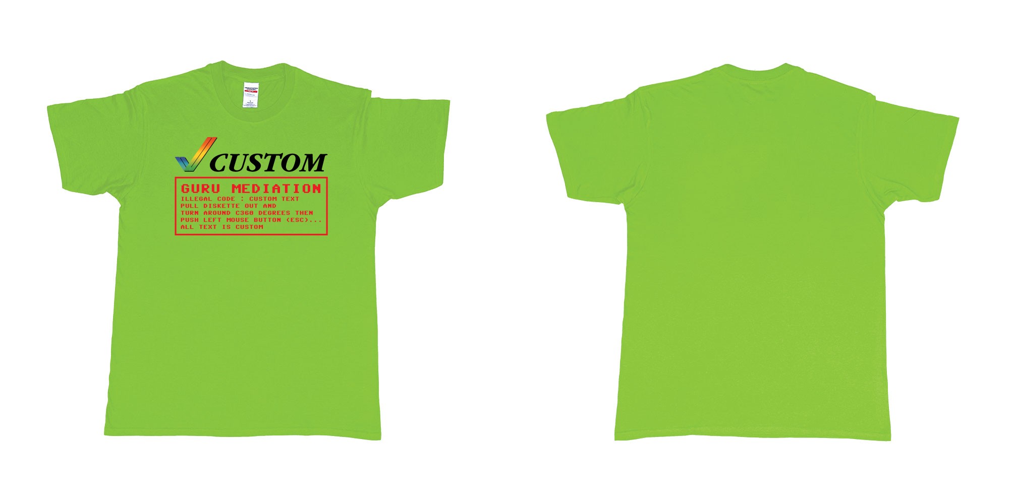 Custom tshirt design amiga guru mediation logo all custom text print in fabric color lime choice your own text made in Bali by The Pirate Way