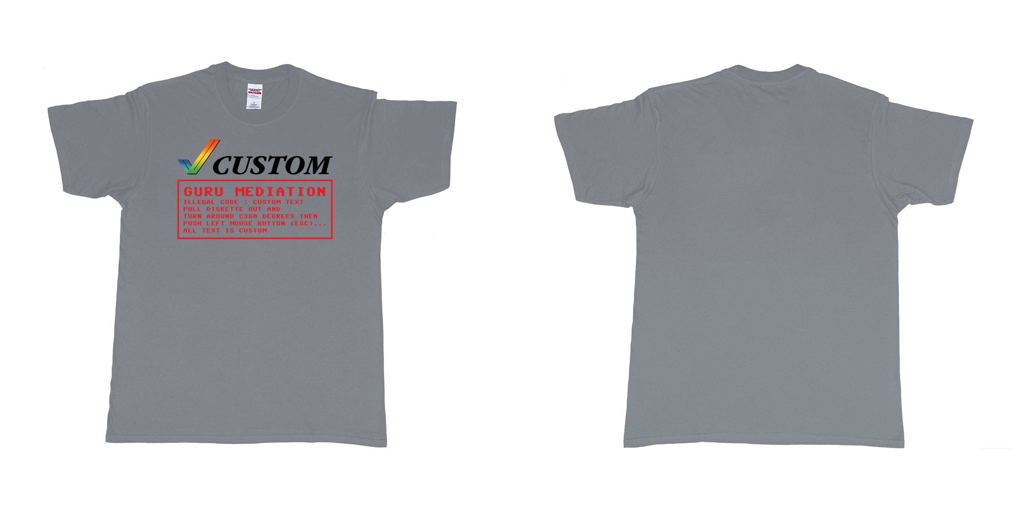 Custom tshirt design amiga guru mediation logo all custom text print in fabric color misty choice your own text made in Bali by The Pirate Way