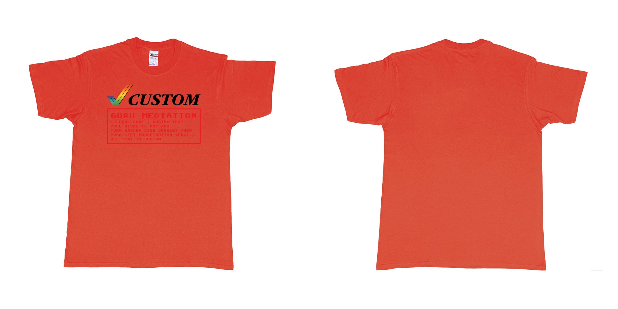 Custom tshirt design amiga guru mediation logo all custom text print in fabric color red choice your own text made in Bali by The Pirate Way