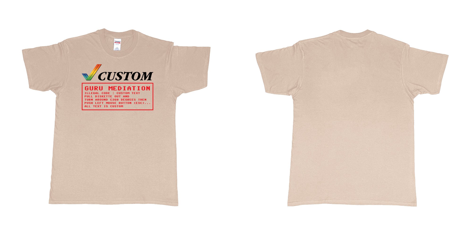 Custom tshirt design amiga guru mediation logo all custom text print in fabric color sand choice your own text made in Bali by The Pirate Way