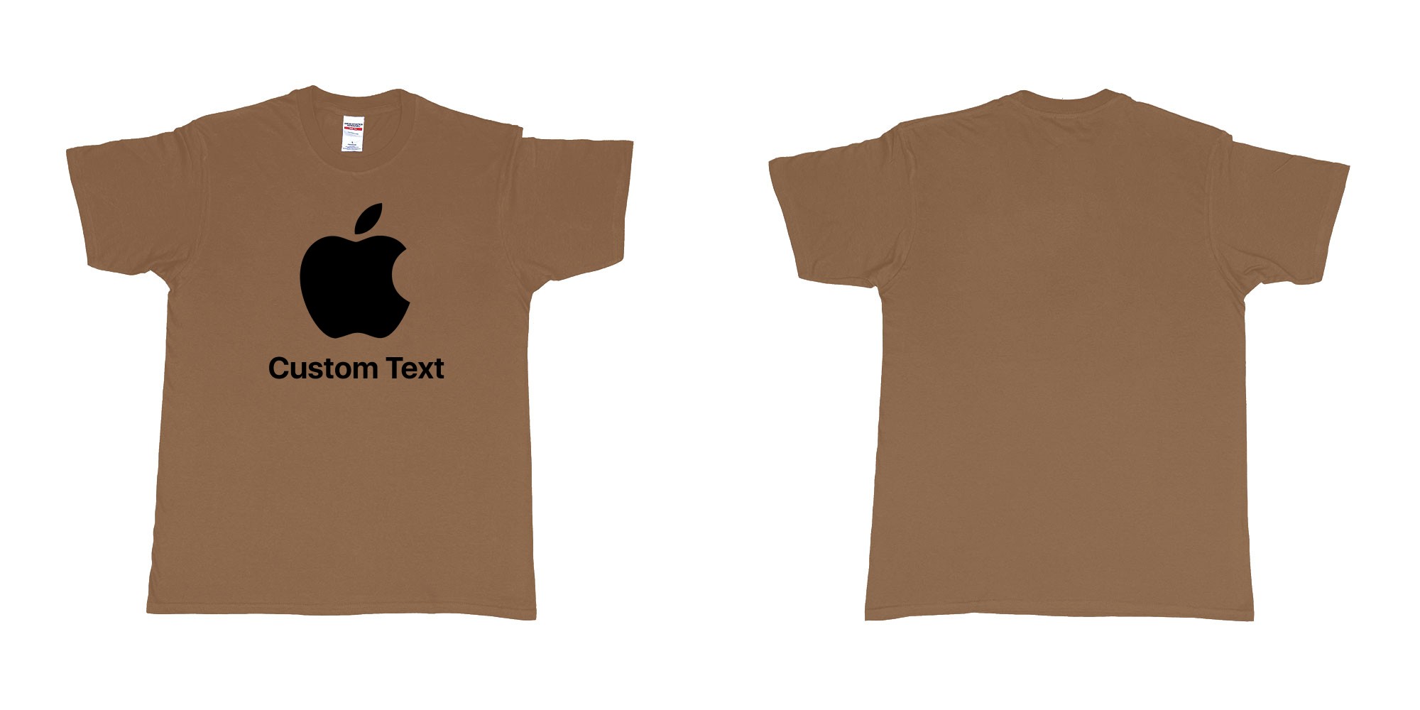 Custom tshirt design apple logo add custom text print bali in fabric color chestnut choice your own text made in Bali by The Pirate Way