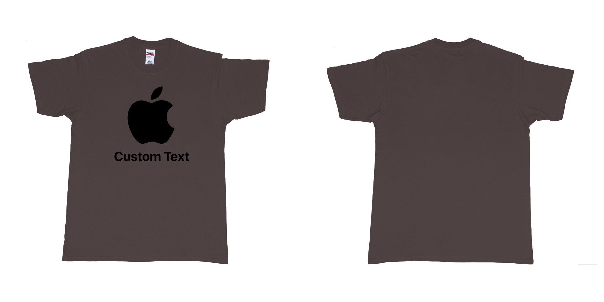Custom tshirt design apple logo add custom text print bali in fabric color dark-chocolate choice your own text made in Bali by The Pirate Way