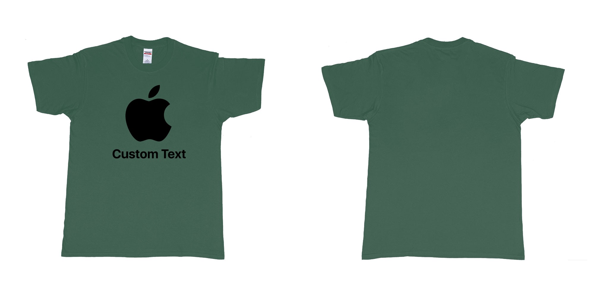 Custom tshirt design apple logo add custom text print bali in fabric color forest-green choice your own text made in Bali by The Pirate Way