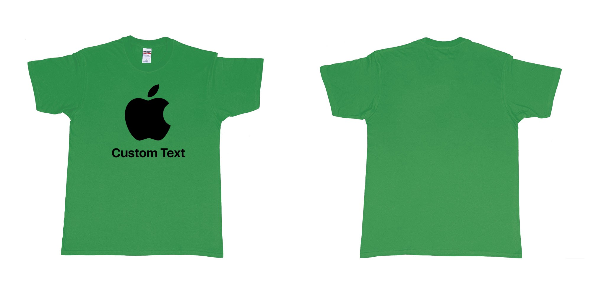 Custom tshirt design apple logo add custom text print bali in fabric color irish-green choice your own text made in Bali by The Pirate Way