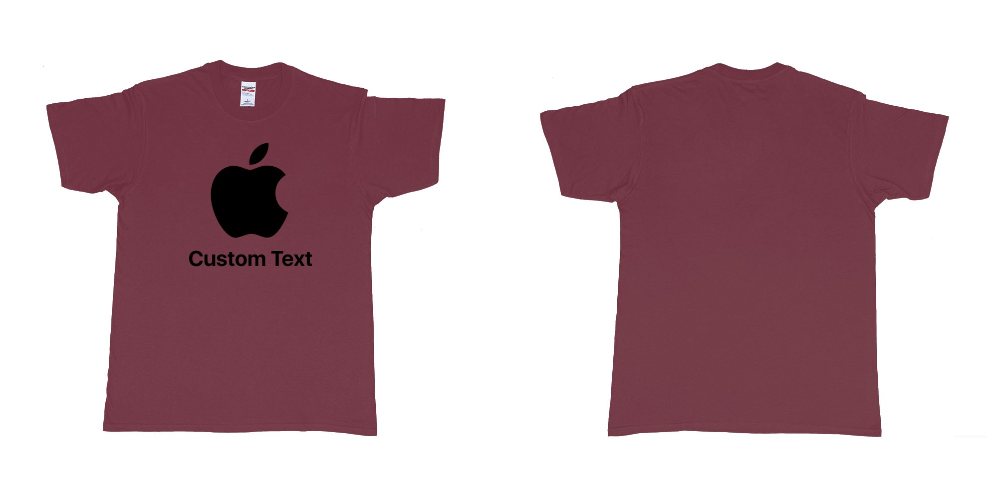 Custom tshirt design apple logo add custom text print bali in fabric color marron choice your own text made in Bali by The Pirate Way