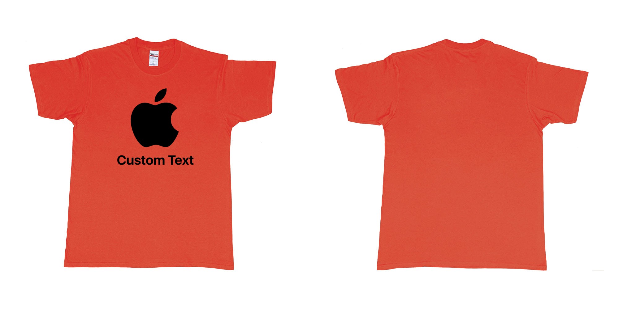 Custom tshirt design apple logo add custom text print bali in fabric color red choice your own text made in Bali by The Pirate Way