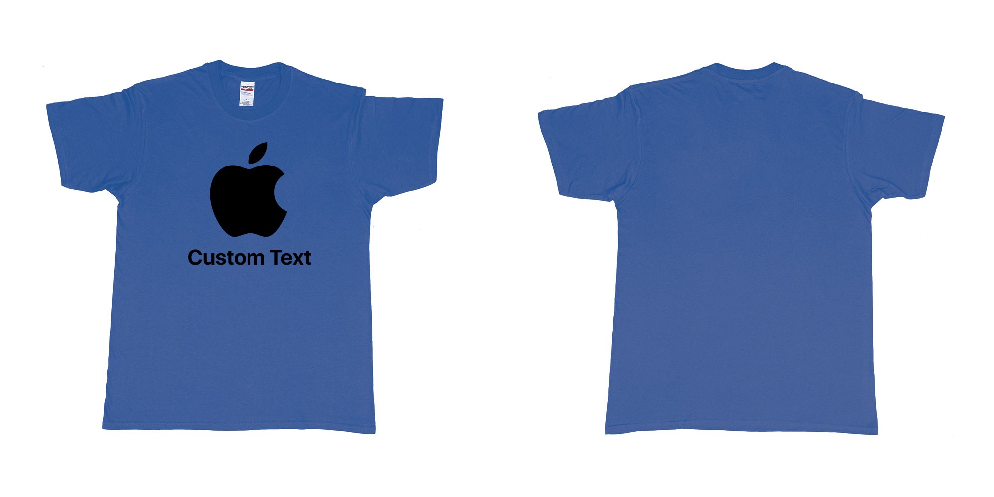 Custom tshirt design apple logo add custom text print bali in fabric color royal-blue choice your own text made in Bali by The Pirate Way