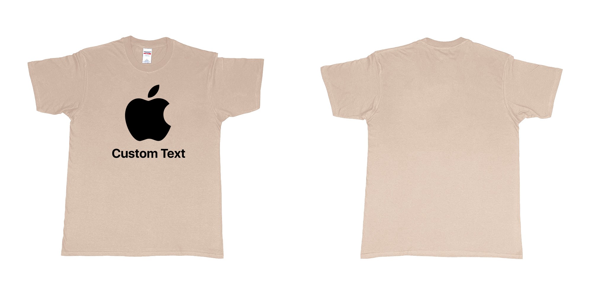 Custom tshirt design apple logo add custom text print bali in fabric color sand choice your own text made in Bali by The Pirate Way