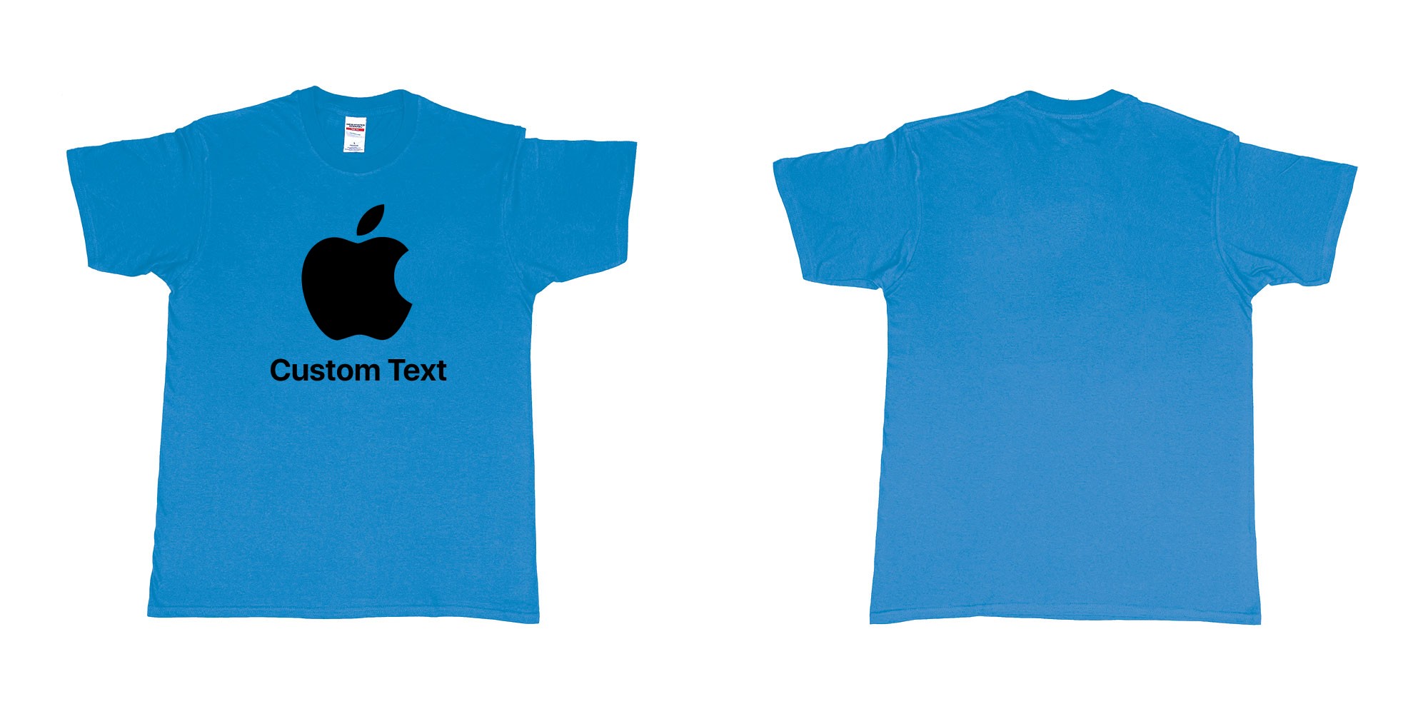 Custom tshirt design apple logo add custom text print bali in fabric color sapphire choice your own text made in Bali by The Pirate Way