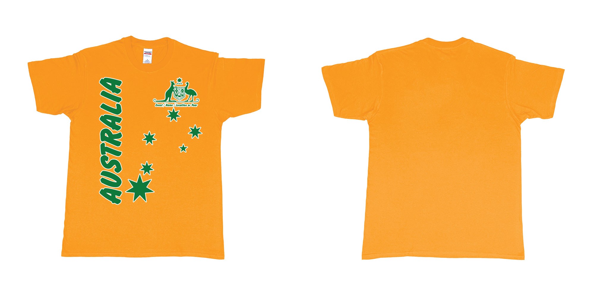 Custom tshirt design australia day vintage green white gold in fabric color gold choice your own text made in Bali by The Pirate Way