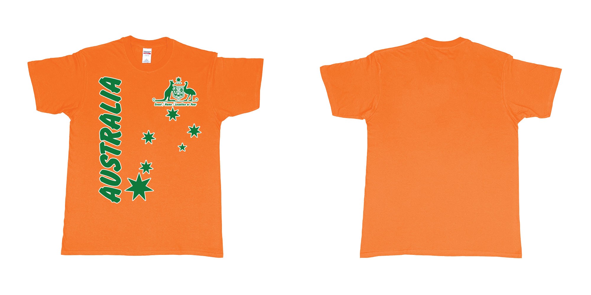 Custom tshirt design australia day vintage green white gold in fabric color orange choice your own text made in Bali by The Pirate Way