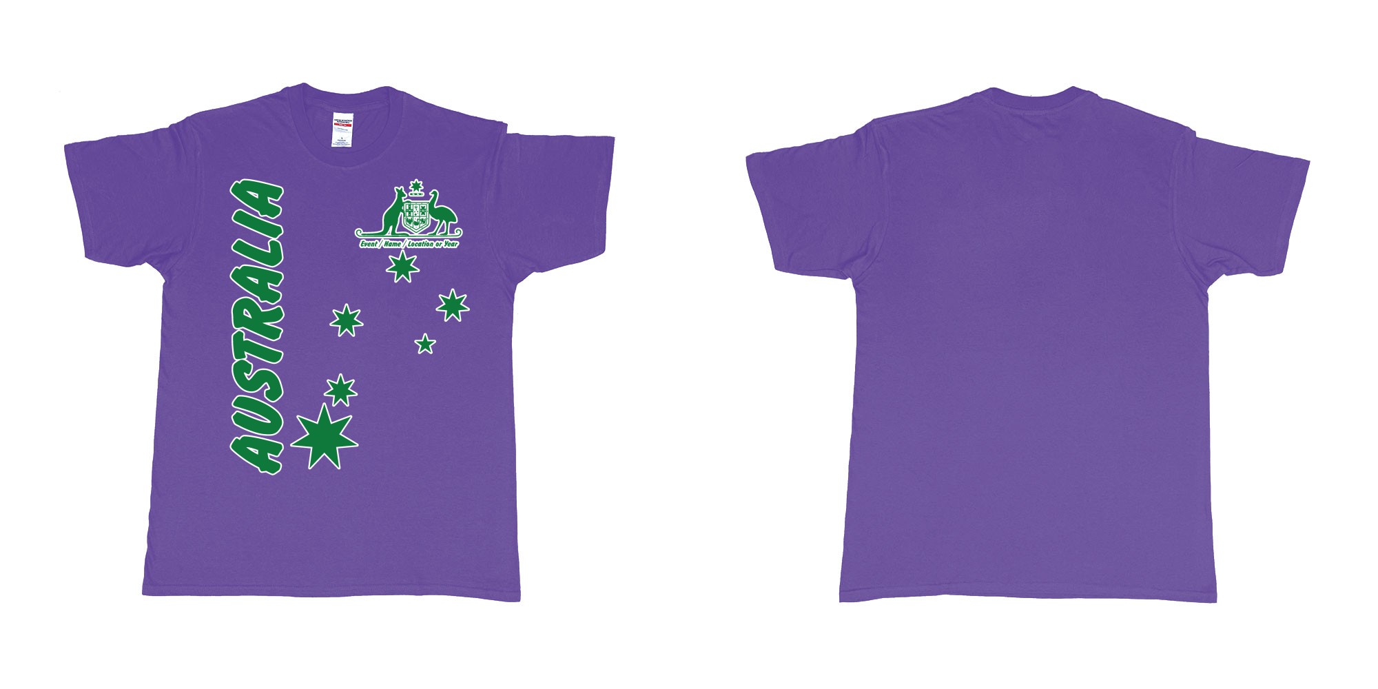 Custom tshirt design australia day vintage green white gold in fabric color purple choice your own text made in Bali by The Pirate Way