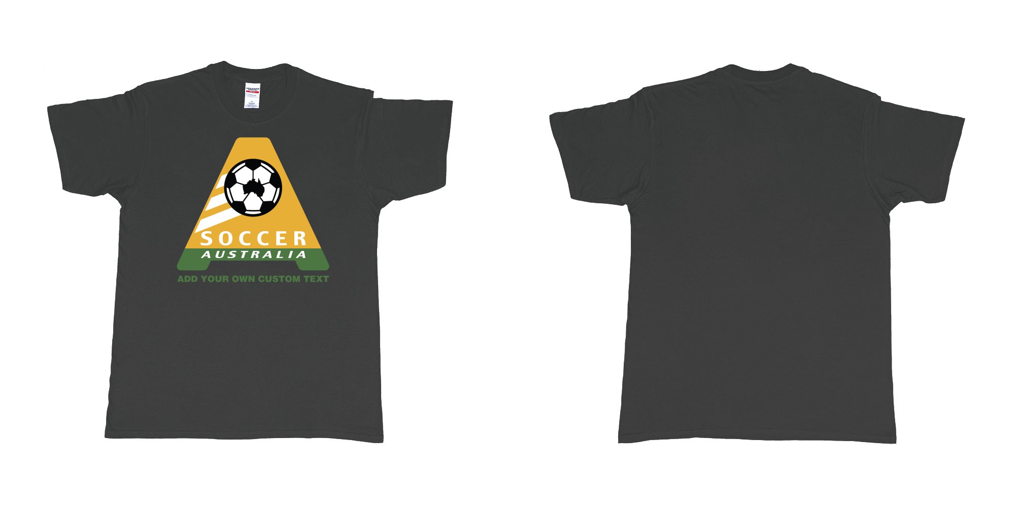Custom tshirt design australia soccer football australian flag add custom text print bali in fabric color black choice your own text made in Bali by The Pirate Way