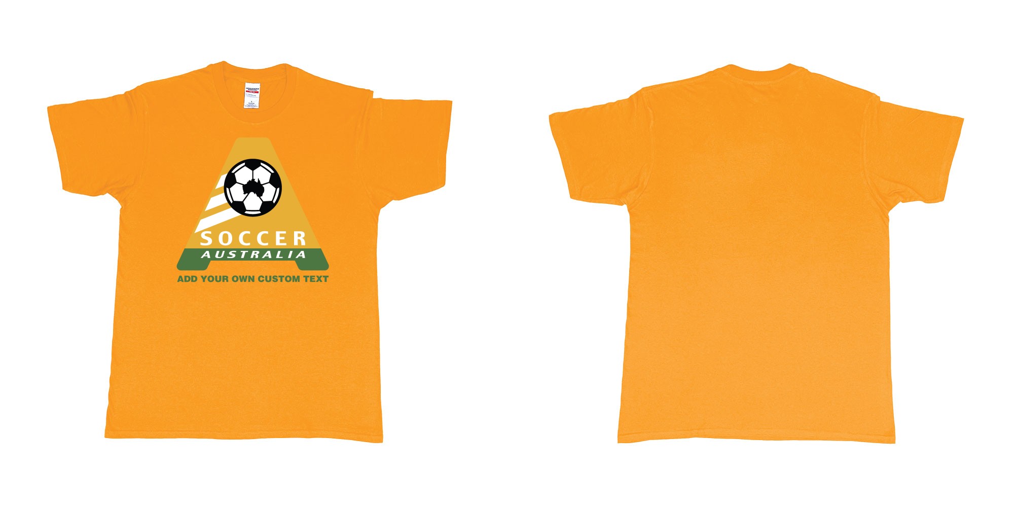 Custom tshirt design australia soccer football australian flag add custom text print bali in fabric color gold choice your own text made in Bali by The Pirate Way