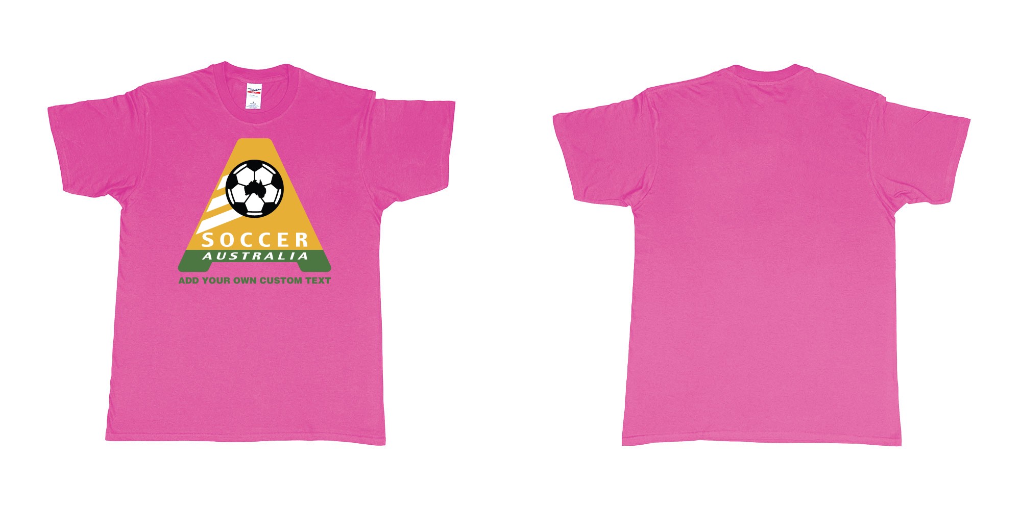 Custom tshirt design australia soccer football australian flag add custom text print bali in fabric color heliconia choice your own text made in Bali by The Pirate Way