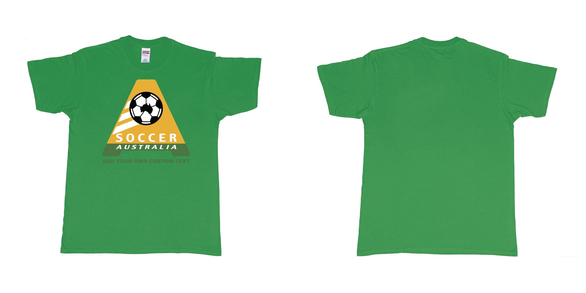 Custom tshirt design australia soccer football australian flag add custom text print bali in fabric color irish-green choice your own text made in Bali by The Pirate Way