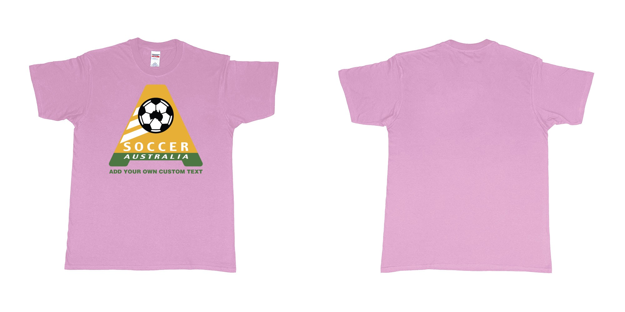 Custom tshirt design australia soccer football australian flag add custom text print bali in fabric color light-pink choice your own text made in Bali by The Pirate Way