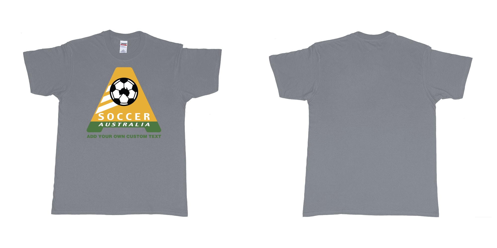Custom tshirt design australia soccer football australian flag add custom text print bali in fabric color misty choice your own text made in Bali by The Pirate Way
