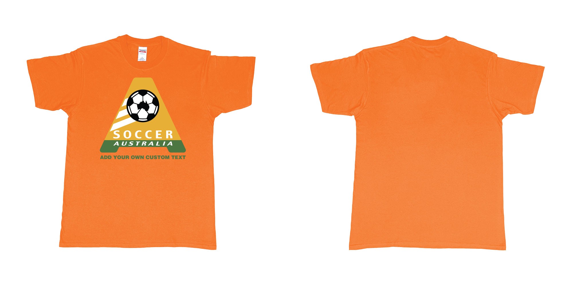 Custom tshirt design australia soccer football australian flag add custom text print bali in fabric color orange choice your own text made in Bali by The Pirate Way