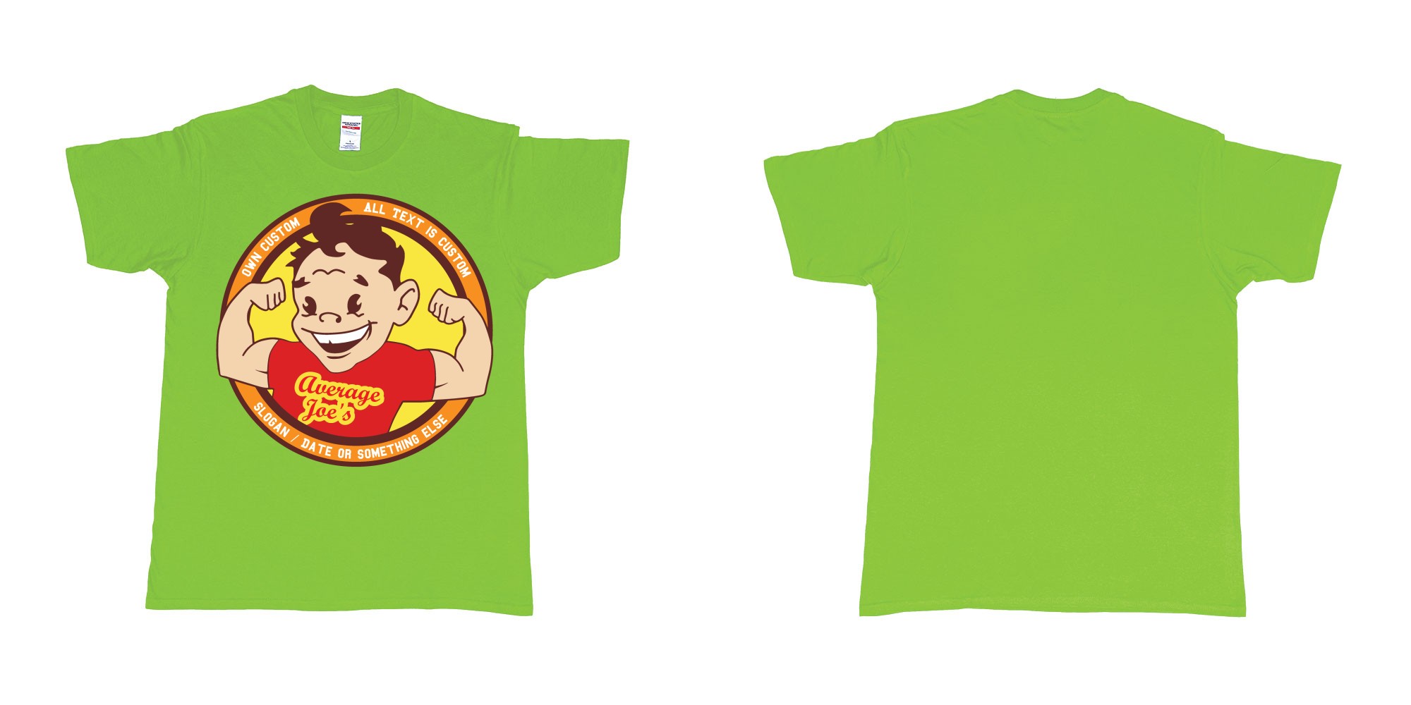 Custom tshirt design average joes gymnasium custom tshirt print in fabric color lime choice your own text made in Bali by The Pirate Way