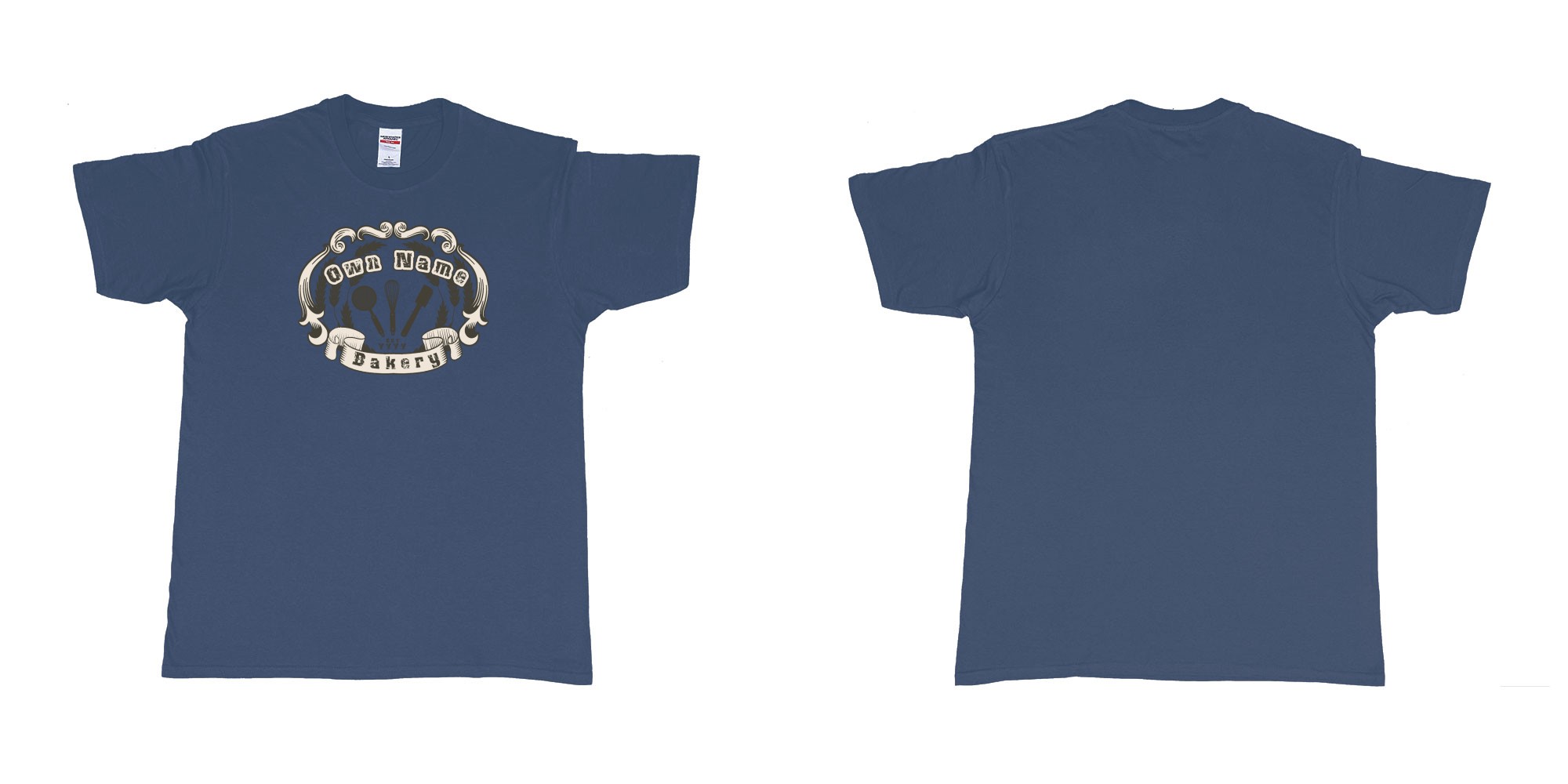 Custom tshirt design bakery vintage own logo teeshirt screen printing bali in fabric color navy choice your own text made in Bali by The Pirate Way
