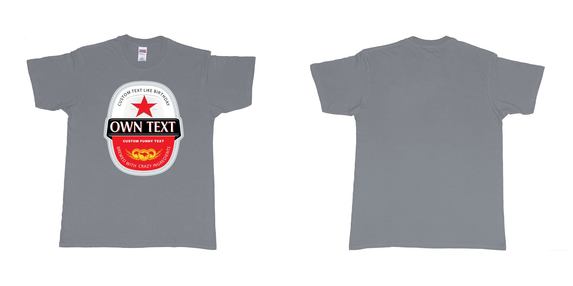 Custom tshirt design beer bintang large label in fabric color misty choice your own text made in Bali by The Pirate Way