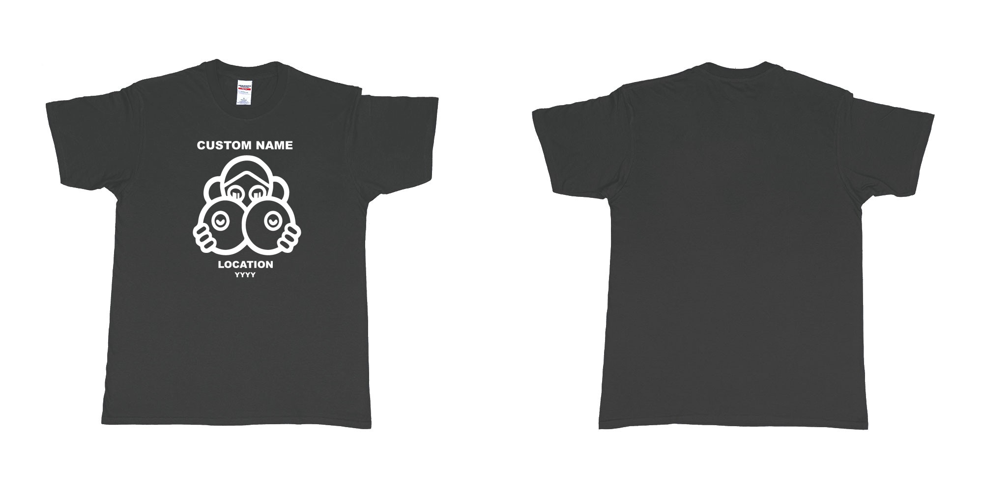 Custom tshirt design boob girl custom name location in fabric color black choice your own text made in Bali by The Pirate Way