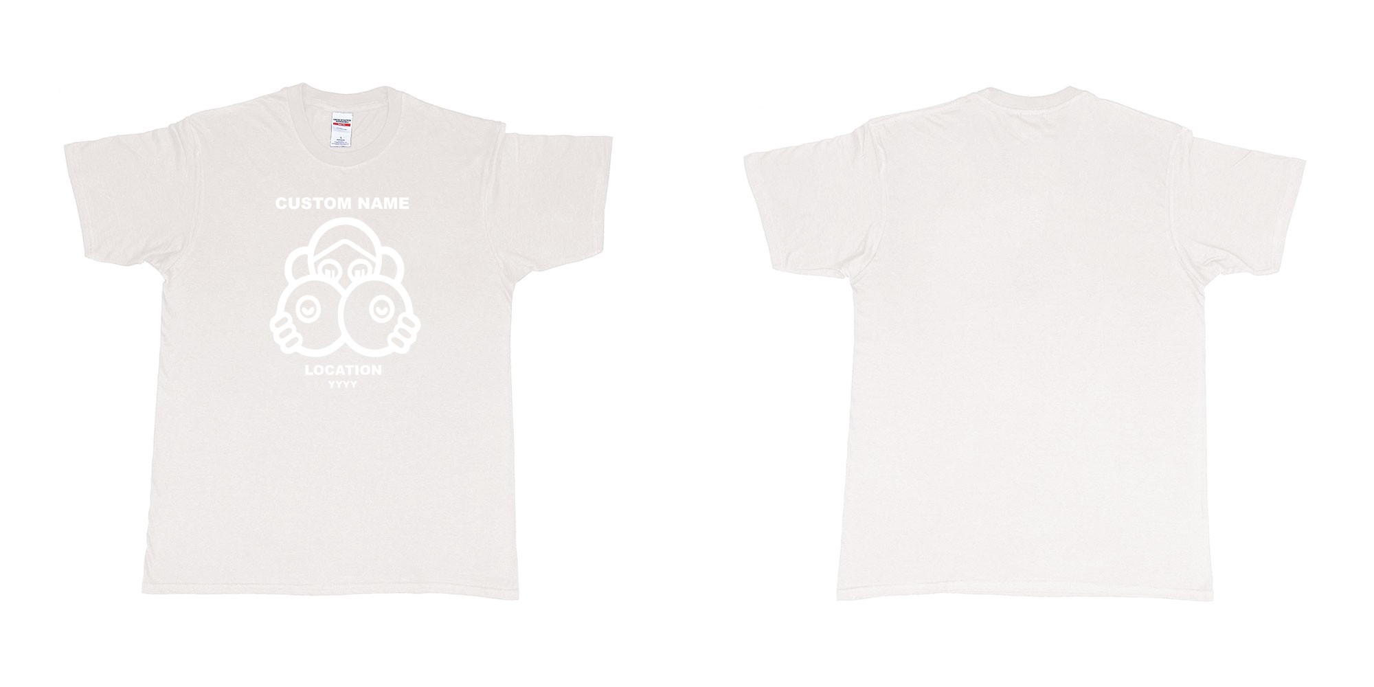 Custom tshirt design boob girl custom name location in fabric color white choice your own text made in Bali by The Pirate Way