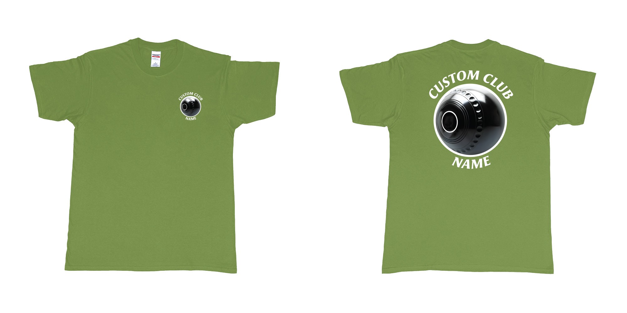 Custom tshirt design bowls lawn bowling custom club name in fabric color military-green choice your own text made in Bali by The Pirate Way