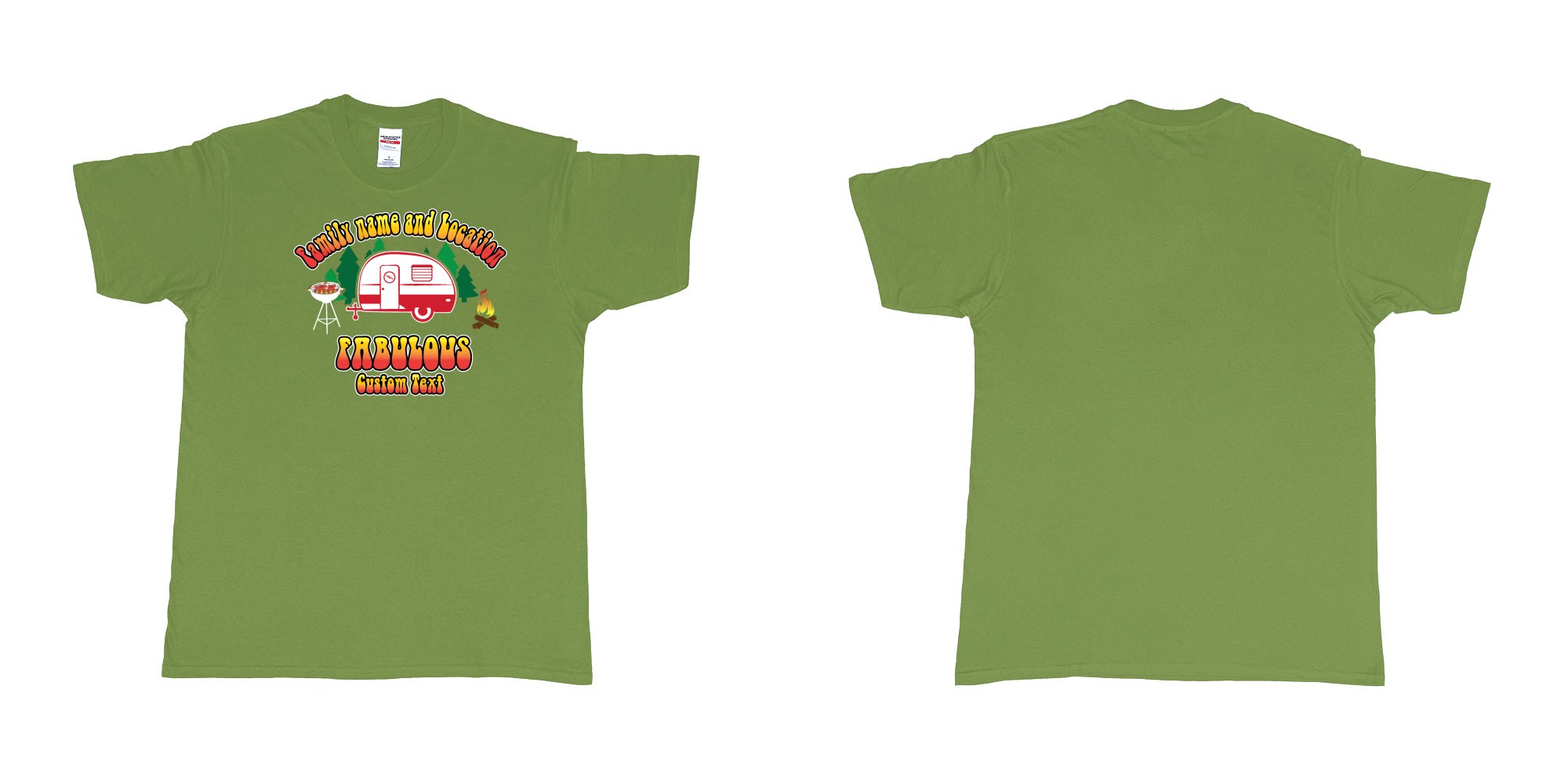 Custom tshirt design camping trailer fabulous custom family trip teeshirt print bali in fabric color military-green choice your own text made in Bali by The Pirate Way