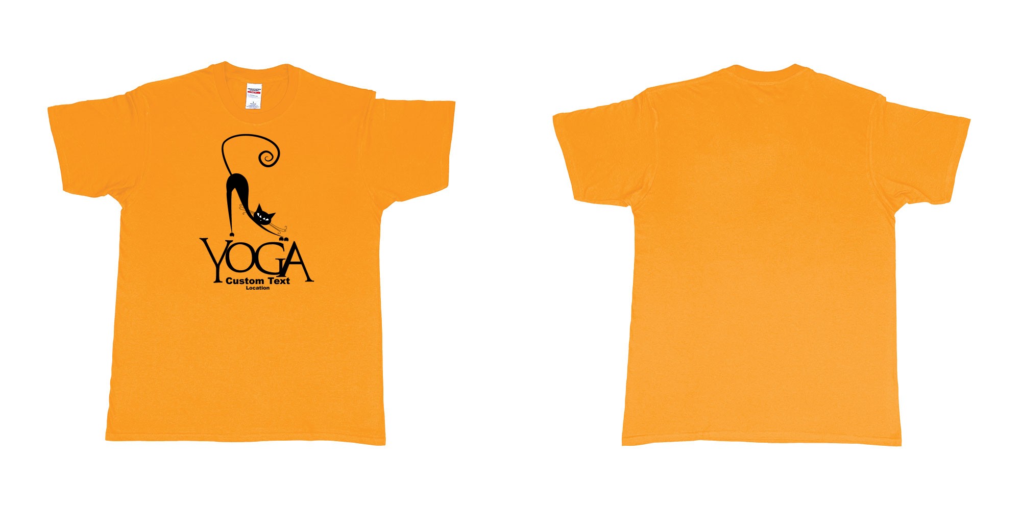 Custom tshirt design cat yoga custom text location print in fabric color gold choice your own text made in Bali by The Pirate Way