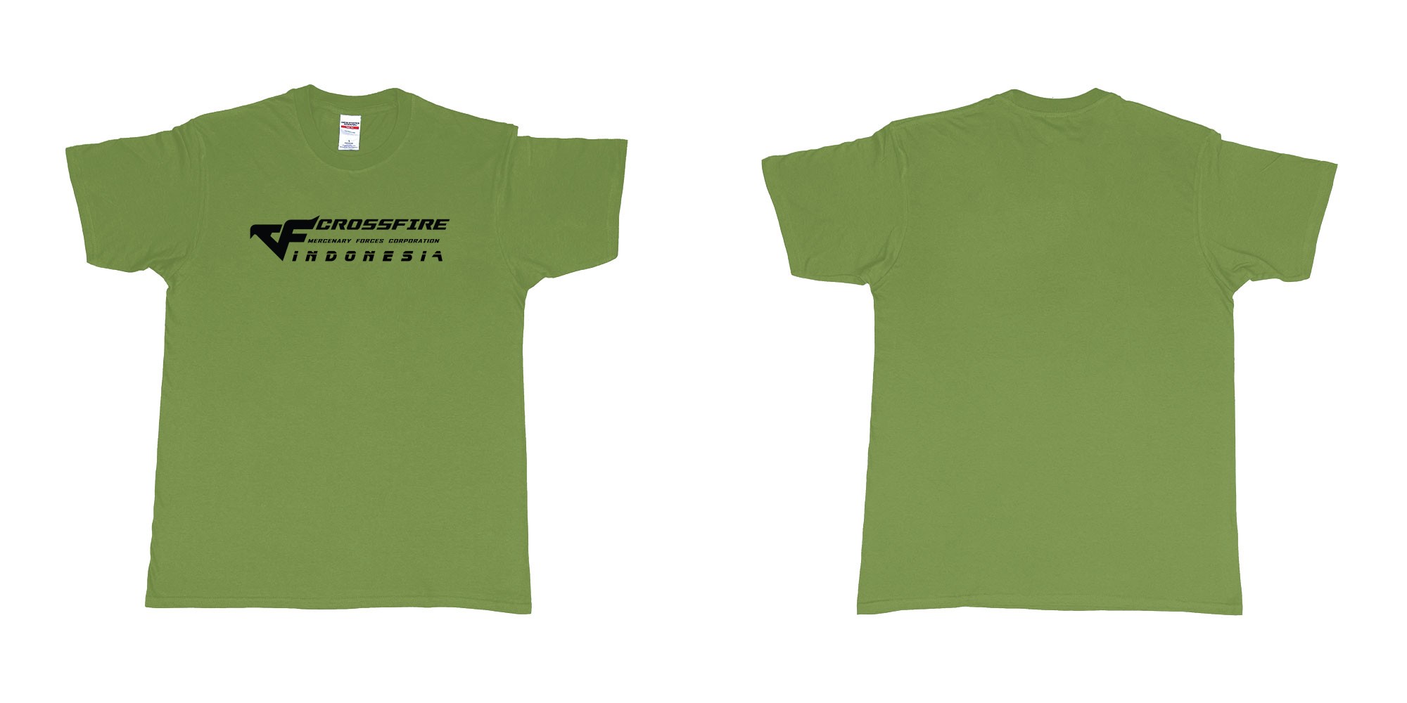 Custom tshirt design cfindo crossfire indonesia tshirt in fabric color military-green choice your own text made in Bali by The Pirate Way