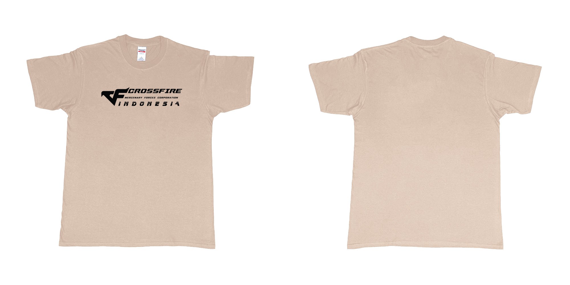 Custom tshirt design cfindo crossfire indonesia tshirt in fabric color sand choice your own text made in Bali by The Pirate Way
