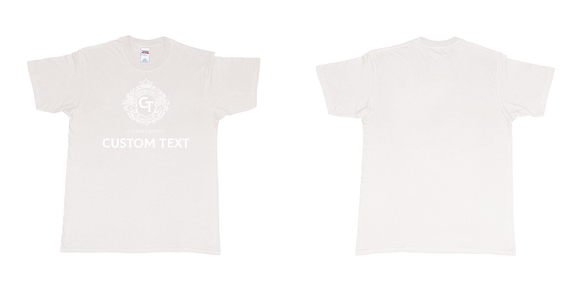 Custom tshirt design champagne pol roger personalized logo design in fabric color white choice your own text made in Bali by The Pirate Way