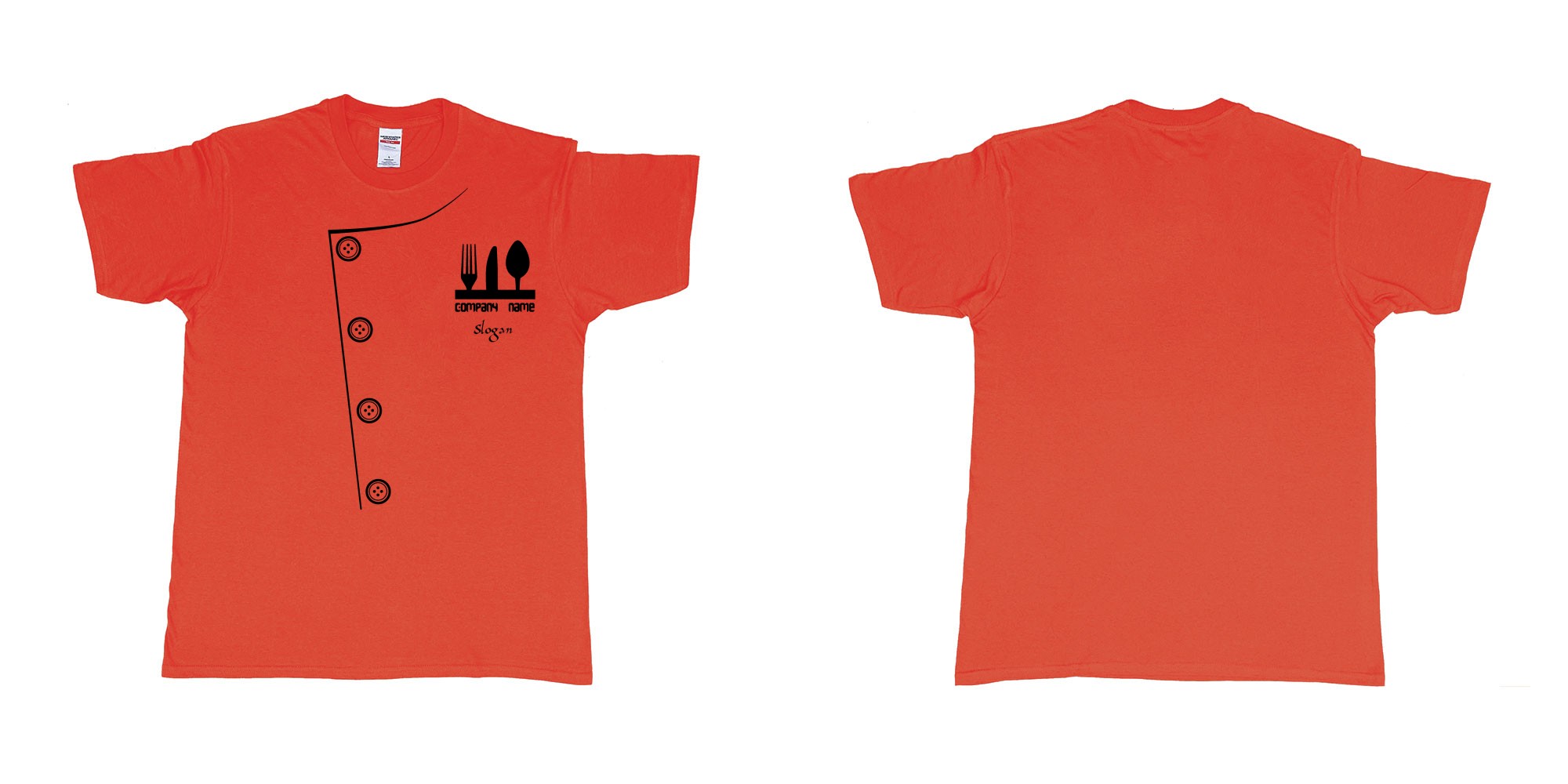 Custom tshirt design chef uniform with fork knife and spoon in fabric color red choice your own text made in Bali by The Pirate Way