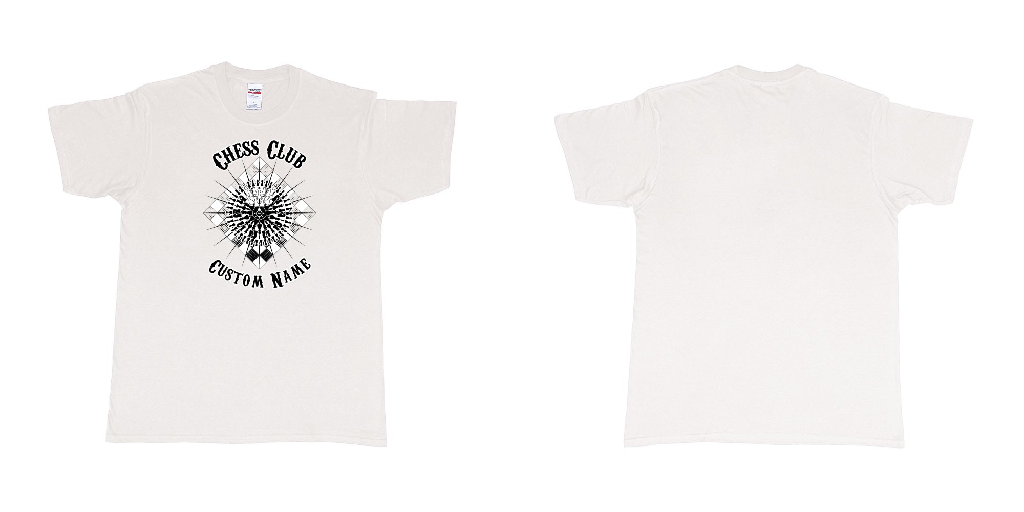 Custom tshirt design chess club mandala in fabric color white choice your own text made in Bali by The Pirate Way